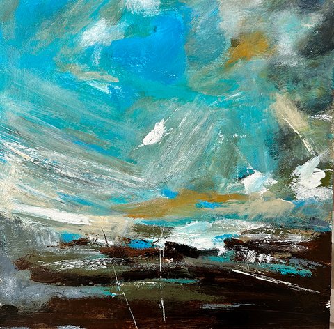 Jana Dettmer, Seascape 25.6, 40x40 cm, Mischtechnik auf Aquarellpapier, 2025