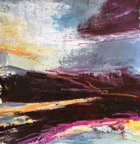 Jana Dettmer, Landscape 25.8, 25x25 cm, Mischtechnik auf Aquarellpapier, 2025 Jana Dettmer, Landscape 25.8, 25x25 cm, Mischtechnik auf Aquarellpapier, 2025