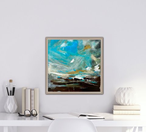 Jana Dettmer, Seascape 25.6, 40x40 cm, Mischtechnik auf Aquarellpapier, 2025