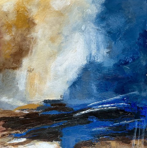 Jana Dettmer, Seascape 25.5, 40x40 cm, Mischtechnik auf Aquarellpapier, 2025 Jana Dettmer, Seascape 25.5, 40x40 cm, Mischtechnik auf Aquarellpapier, 2025